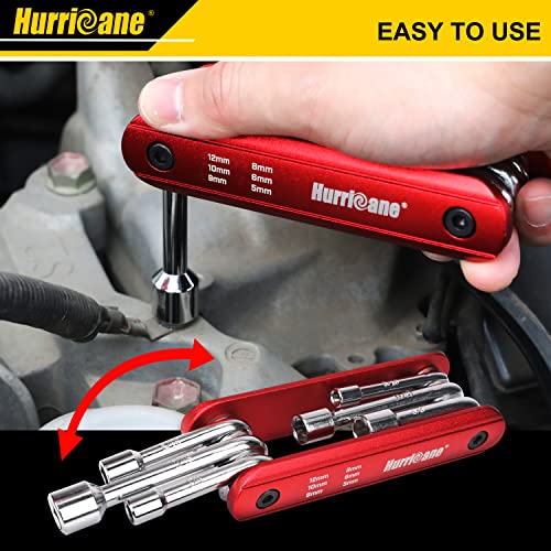 HURRICANE 6 in 1 Folding Nut Driver Set Metric, Hex Nut Driver Set, Folding Socket Wrench, Cr-V Steel Shank, Portable Premium Aluminum Handle. Easy to Carry Out. 5mm, 6mm, 8mm, 9mm, 10mm, 12mm - size: 5mm, 6mm, 8mm, 9mm, 10mm, 12mm