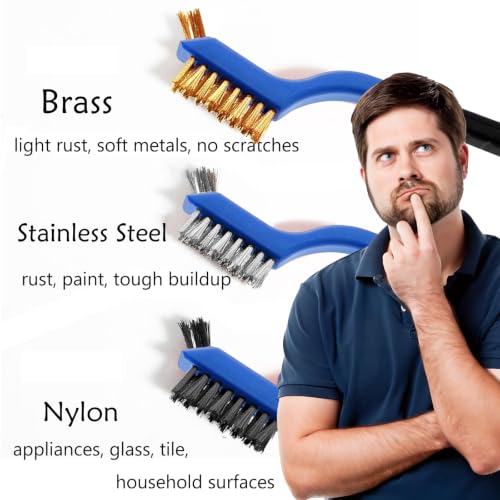 Wire Brush Set (3-Pack) 7-Inch Curved Handle for Precision Cleaning - color: 3 PCS BLUE