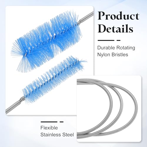 HARFINGTON 3pcs Flexible Long Drain Brush Straw Cleaner Set 35.43" Stainless Steel Double Ended Hose Brush with 8" Nylon Long Tube Pipe Cleaning for Fish Tank Sink Pipe, Blue - color: Blue, size: 90cm