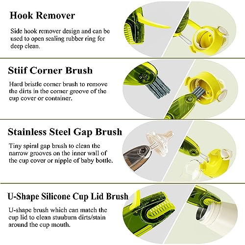 4 in 1 Cup Lid Cleaning Brush Set Multifunctional Bottle Brush Cleaner Tiny Bottle Cup Lid Brush Straw Cleaner Tools Mini Silicone Bottle Cup-Holder Cleaner with Hook Remover 1pc Bright Green - style: 1pc Bright Green 4in1