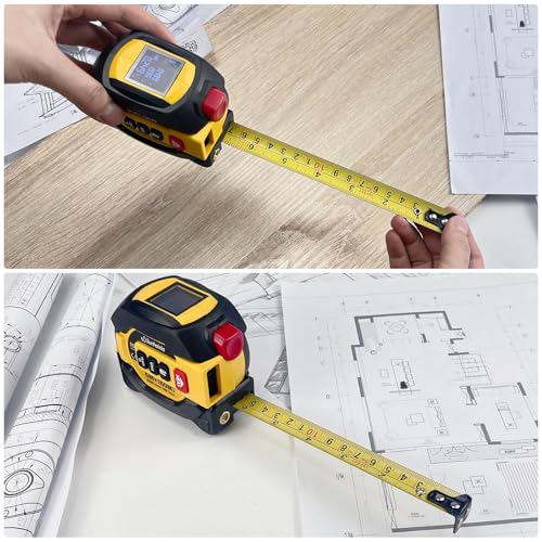Laser Tape Measure 3 in 1 with Laser Level Crosshairs |196ft/60m LCD - color: Yellow