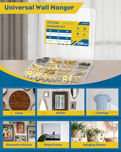 Uniclife 230 Pcs Heavy Duty Picture Hanging Kit, Picture Hanging Hooks,Gold - size: 230 Pcs, style: Gold