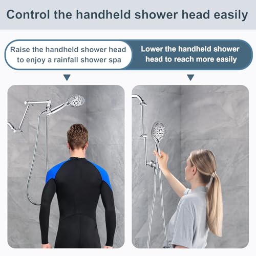 BRIGHT SHOWERS Brass Shower Arm Extender for Rain and Handheld Shower Head, 14 Inch Universal Shower Head Extension Arm, Adjustable Height & Angle, Chrome - color: Chrome, style: 14 Inch