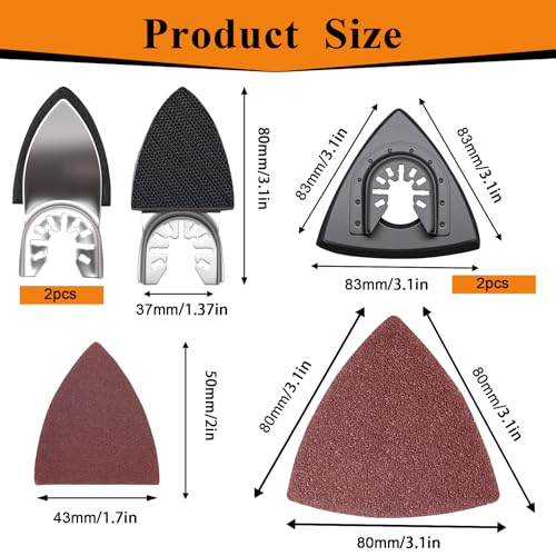 114Pcs Oscillating Tool Sanding Pads Kit 2Pcs Triangle Sanding Pads and 2Pcs Finger Sanding Pad 110Pcs Sandpaper Grit(60-240)Fit for Finishing Wood Plaster Metal Leather Compatible with Multiple Tools