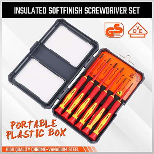 HORUSDY 1000V 6-Piece Mini Insulated Screwdriver Set, Magnetic Tip Mini Electrician Screwdriver Set Slotted(1.8mm,2.0mm2.5mm,3.0mm), Phillips: (PH00, PH0) - style: 6-Piece 1000V Mini Insulated Screwdriver Set