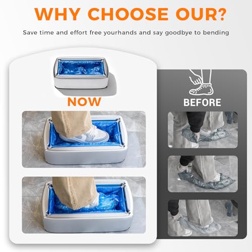 Automatic Shoe Cover Dispenser with 200 PCS Disposable Boot Covers, Hands-Free Step-On Machine, No Electricity, Non-Slip & Reusable, Fits Most Sizes for Home Office Lab & Medical Use