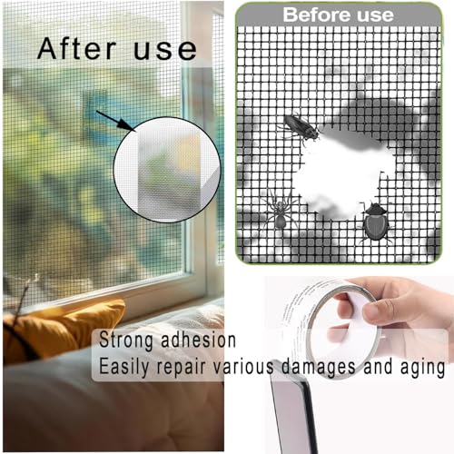 80" Grey Window Screen Repair Tape, Screen Repair Kit for Windows or Doors | （2" W×80" L） Strong Adhesive Screen Repair Tape Fiberglass Screen Tape Mesh Repair - color: Grey-2"x 80"