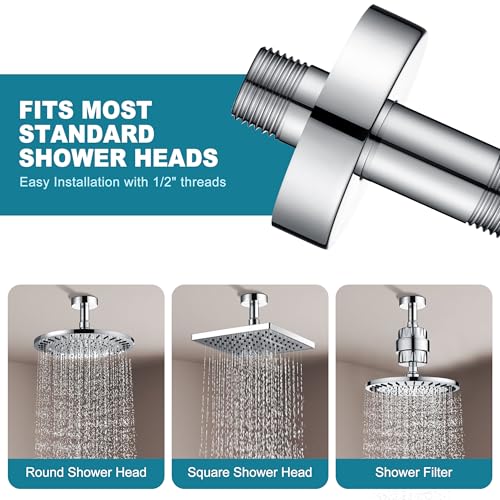 BRIGHT SHOWERS Shower Arm with Flange for Rainfall Shower Head, 3 Inch Ceiling Mount Straight Arm, Replacement Extension Pipe, Heavy-Duty Stainless Steel, Rust-Resistant, 1/2" NPT, Chrome - color: Chrome, style: 3 Inch
