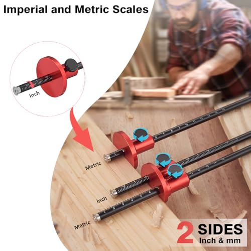 Euro Wheel Marking Gauge for Woodworking,Aluminum Alloy Wood Measuring Tools with Graduated Inch & MM Scale Precision Wood Scribing Marking Tool for Carpentry