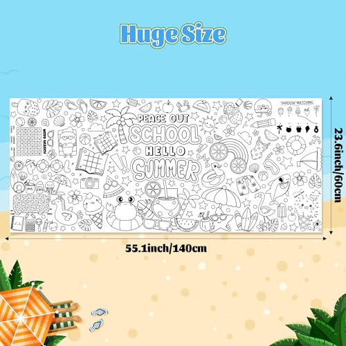 Jumbo End of School Year Coloring Activity Poster - Summer Fun Games DIY Drawing Color-in Paper 55.1 x 23.6 Inch Blank Doodle Art Banner, Home School Educational Event Party Supplies - style: End of School Year (including mini-games)