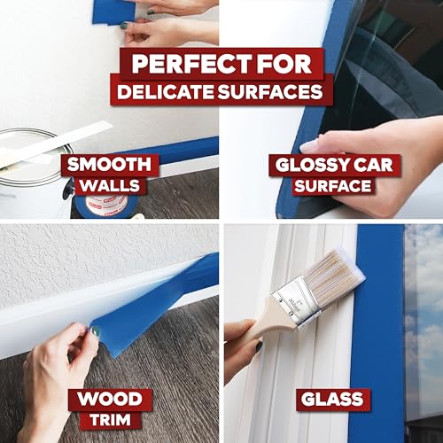 XFasten Professional Blue Painters Tape, Multi-Use, 1/2-Inch by 60-Yard, Pack of 6, Blue Tape Bulk - Sharp Edge Line Technology, Produces Sharp Lines | Residue-Free and Artisan Grade Wall Trim Tape - size: 1/2 Inch x 60 Yards (6-Pack)