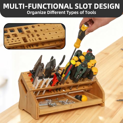 Bamboo Screwdriver Organizer - Tool Storage Organizer Workbench Desktop Rack - Hand Piler Tools Storage Holder -Standard Size