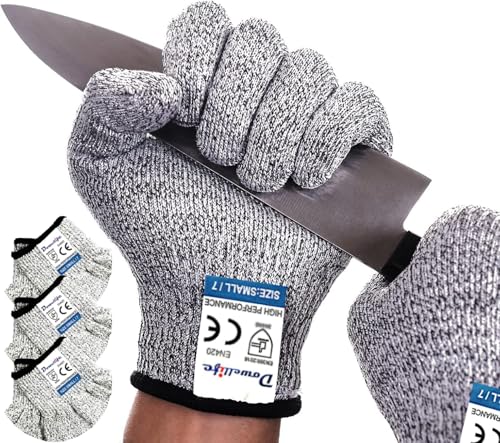 Dowellife Cut Resistant Gloves Food Grade Level 5 Protection, Safety Kitchen Cuts Gloves for Oyster Shucking, Fish Fillet Processing, Mandolin Slicing, Meat Cutting and Wood Carving. (Medium-3 Pairs) - size: Medium (Pack of 3), style: Original