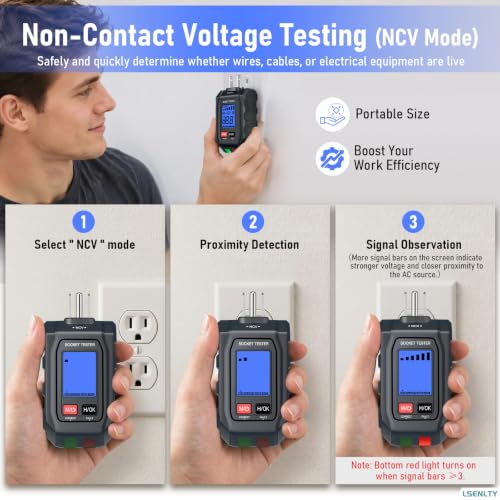 LSENLTY Outlet Tester with GFCI Tester, 2-in-1 Outlet Tester with Non-Contact Voltage, GFCI Tester, Loop Resistance & Polarity Detection, Suitable for Home DIYer, Electrician, Father Gifts