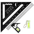 Rafter Square and Combination Square Tool Set, Including 7inch Carpenter-Square Wood Working Tool and Accessories, 12inch Square-Ruler(Color:Black)