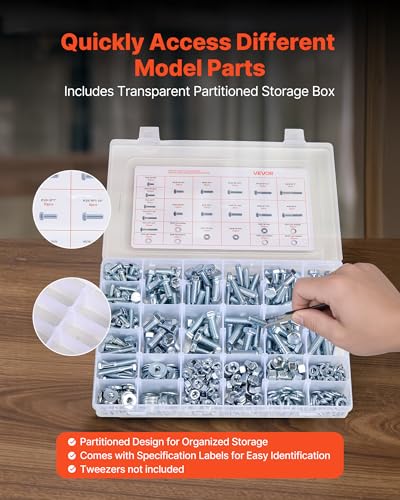 VEVOR 566 Pcs Bolts and Nuts Assortment Kit, Imperial Machine Screws and Flat Washers, Alloy Steel 1/4-20,5/16-18,3/8-16, for Furniture/Equipment/Vehicle Assembly, Galvanized White - size: 566 PCS - Imperial (1/4-20, 5/16-18, 3/8-16)