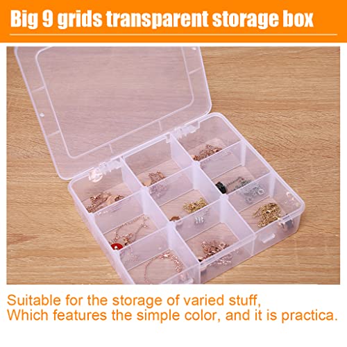 2 Pcs 9 Grids Clear Organizer Box Plastic Storage Container with Adjustable Dividers for Electronics Jewelry Beads Art DIY Crafts Fishing Small Parts - color: 2 Pcs 9 Grids