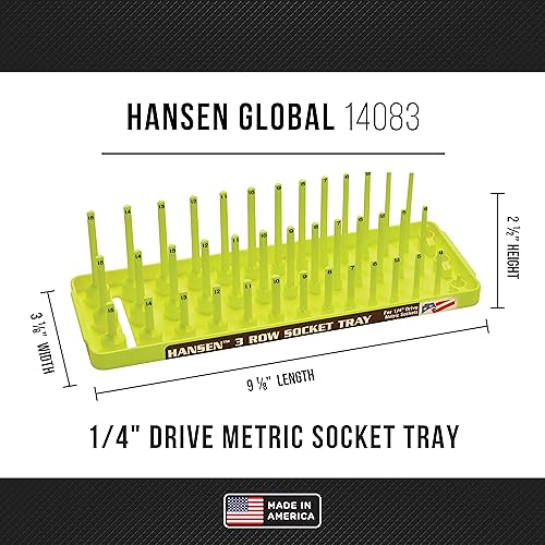 HANSEN 92006 Metric and Fractional 3 Row Socket Tray (Pack of 4) - color: HI-VIZ YELLOW, 4 pack