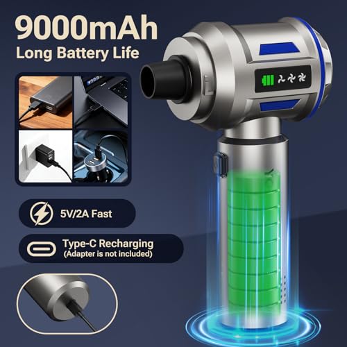 Yomile Mini Vacuum Cleaner, 2 in 1 27000PA Brushless Car Vacuum Air Duster 9000mAh Battery Air Blower Wireless Handheld Vacuum for Car,Office and Home - color: Blue