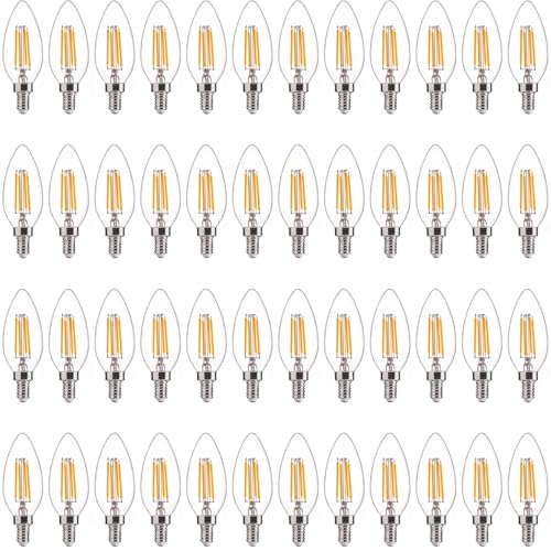 FLSNT 60W Equivalent LED Chandelier Light Bulbs, Dimmable LED B11 E12 Candelabra Base Bulbs, 3000K Warm White, 500LM, 48 Pack - color: 3000k Warm White, size: 48 Count (Pack of 1)