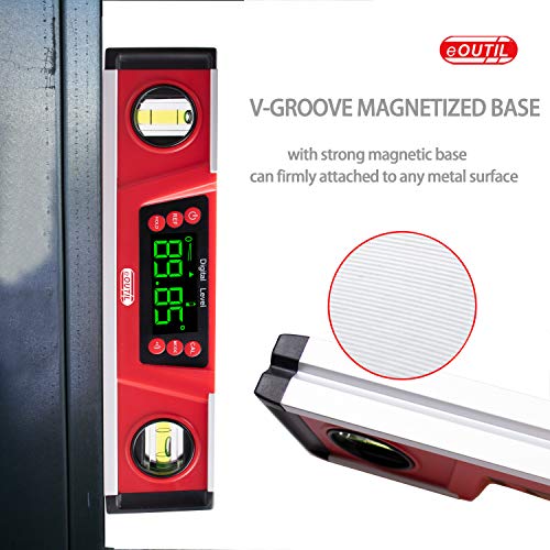 Digital Angle Finder and Level Gauge 10 Inch - Magnetic Level with Neodymium Magnets & V-Groove Base, IP54 Water Resistant, Bright LED Display, Carrying Bag for Precision Engineering and Construction