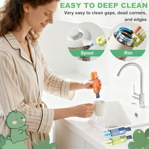 6 PCS Cup Lid Gap Cleaning Brush, Portable Water Bottle Brush, Multifunctional Bottle Cleaner Brush Set for Tight Spaces, Bottle Gaps, Straws, Tumblers, Travel Mug Caps - color: Blue, Orange, Green(6pcs)