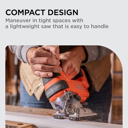 BLACK+DECKER 20V MAX Brushless Cordless JigSaw Kit with 2.5Ah Battery and Charger, 24T Steel Blade, 6T Wood Blade, Up to 82 Ft per Charge, 1 In. Stroke, Variable Speed, LED, PowerConnect (BLJS78E1) - style: Tool + Battery Kit