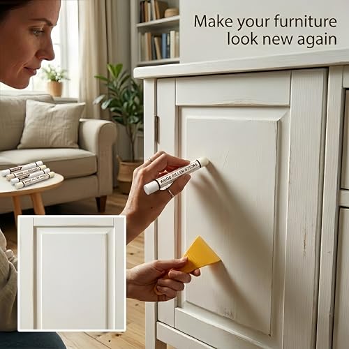 4-Color White Wood Repair Wax Sticks: Pure/Milk/Ivory/Warm White - Fix Furniture Scratches, Baseboard Nail Holes, Cabinets, Trim & Doors | Wood Filler Putty Kit