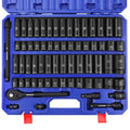 WORKPRO 1/2” Drive Impact Socket Set, 65PCS SAE(3/8”-1-1/4”) and Metric(10-24mm) Deep & Shallow Kit, Ratchet Handle, Extension Bar, Impact Universal Joint and Adapters for Automotive Repair - size: 65 PCS, Metric&SAE