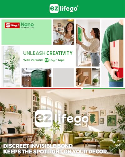 EZlifego Heavy Duty Invisible Bond Nano Double Sided Mounting Tape, 9.85FT | Nano-Tech, Holds up to 72 lbs, All-Purpose, Instant Hold, Industrial-Strength Adhesive, Indoor & Outdoor Decor,Back to School - size: 9.85 Feet