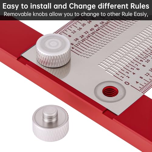 6" Precision Marking T-Rule, Stainless Steel Scribe Line Ruler with Holes for Cutting Sawing, Scribing Ruler Woodworking Marking Tools Carpenter Draft Measuring T-Square with Stops (Red, 6 inch) - size: 6 inch