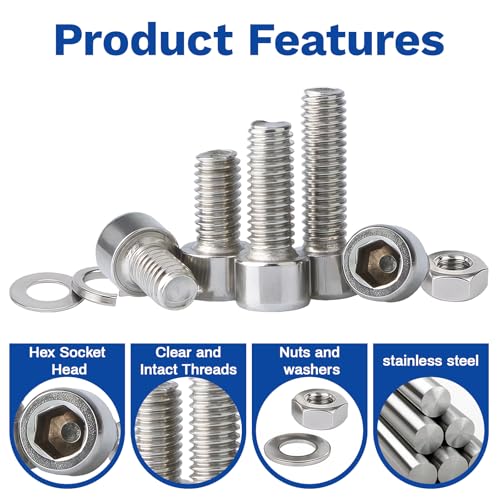 420Pcs M4 201 Stainless Steel Hex Socket Cap Bolt & Nut Set - size: M4x6/8/10/12/16/20/25/30/35-420Pcs