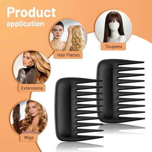 SIMPOR 2 Pack Wide Tooth Comb for Curls and Wigs, Travel Portable Detangler - color: Black - 2 Pcs