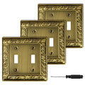 3-Pack Antique Brass Decorative Double Toggle Light Switch Cover Plate - size: 2 Gang Double Toggle