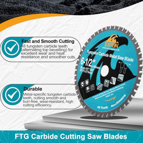 7-1/4" 48T Metal Circular Saw Blade - EXFEIN Tungsten Carbide Tipped Saw Blade Arbor 5/8" for Metal Sheet or Pipe, Angle Iron, Rebar, Ferrous Metals, Non-Ferrous Metals - size: 7-1/4"