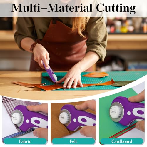 45mm Rotary Cutter for Fabric with 5 Extra Blades, Roller, with Safety Lock - color: Purple