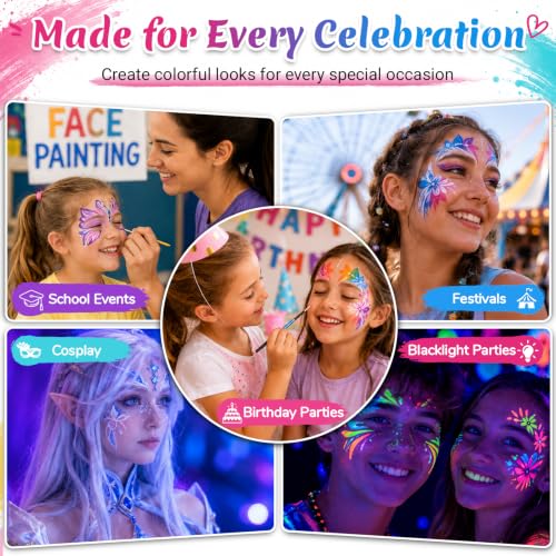 42-Color Face Paint Kit with Split Cake, Glitter & UV Face Paint