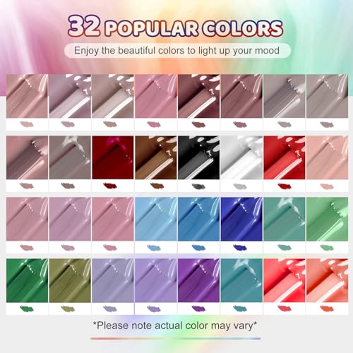 JODSONE 32 Colors Gel Nail Polish Kit with Base Coat Matte Glitter Top Coat Soak Off Manicure Tools Manicure Salon DIY at Home - color: B29