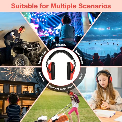 Floriogra Noise Cancelling Headphones for Kids/Toddler 28dB SNR Ear Muffs - color: Red
