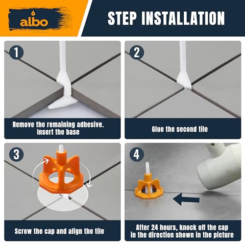 ALBO Tile Leveling System Base Plates 1/16" - 250 PCS - Professional Floor & Wall Spacers, Anti-Lippage Installation Clips for All Tile Formats, Self-Leveling Spacer System new - style: Spacer 1/16" 250 PCS