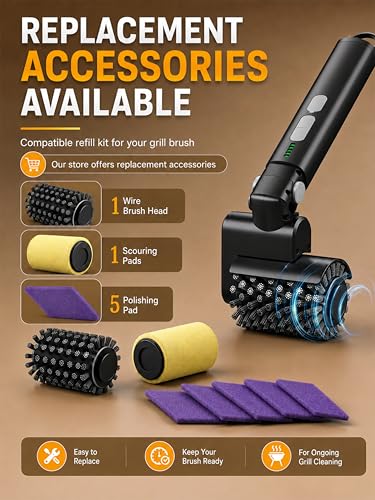 Electric Grill Brush, Cordless Automatic BBQ Grill Cleaner - color: Black