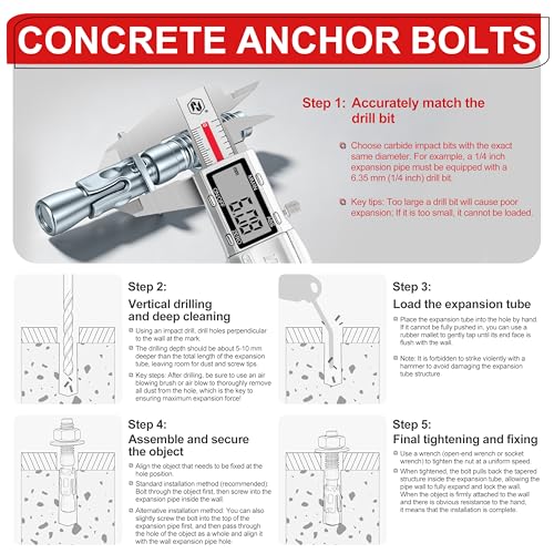 5/16 x 3 in Wedge Anchors 12 pcs Galvanized Concrete Anchors - size: 5/16 x 3In
