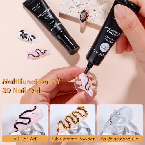 Makartt 3D Nail Gel, 2 Pcs 15g Nail Sculpting Gel for Molding and Drawing - color: A07-Whiteout Wonder & Noir
