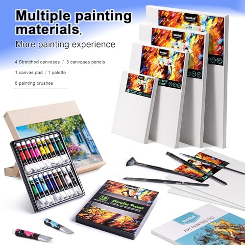 koseibal Acrylic Paint Set with Tabletop Easel and Canvas for Kids, Adults - color: 18x22ml+Easel-L