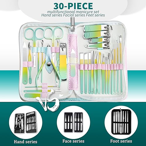 Manicure Set Women Personal Nail Care Kit, 30 in 1 Professional Manicure Kit for Women Pedicure Kit, Nail Clipper Set and Beauty Tool Portable Set, with Luxurious Travel Case (Multi-Colored) - color: 30 in 1 Multi-colored