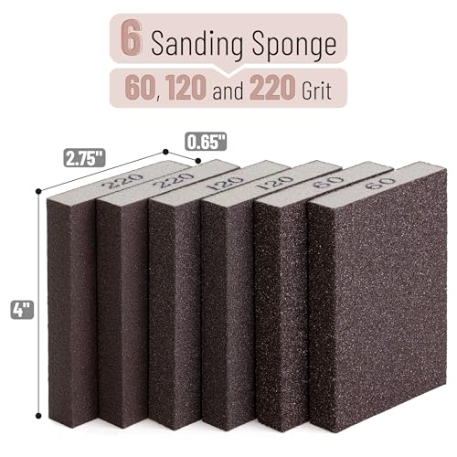 Bates- Sanding Sponge, 6 pcs, 60/120/220 Grit Assortment, Sandpaper Block, Sanding Blocks for Wood, Drywall Sanding Sponge for Wood, Sanding Blocks Drywall, Sandpaper for Drywall Sanding Block - size: 6 Pack, 60/120/220 Grit