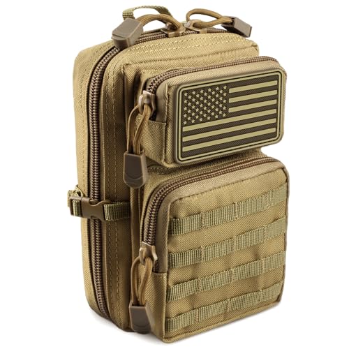 LIVANS Tactical Molle Utility Pouch, EDC Tool Pouch, Small Admin Pouch - color: Khaki