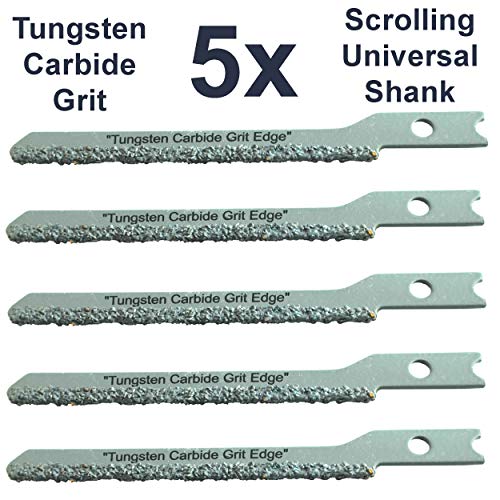 Fiberglass U Shank Scroll Jigsaw Blades Set 5 Carbide Grit Jigsaw Blades U Shank for Drywall Hardie Cement Backer Board Cement Siding Jigsaw U Shank Scroll Carbide Grit Jig Saw Blades for Curve Cuts