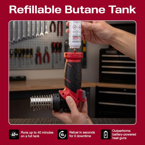 Master Appliance HT-1000 Cordless Butane Heat Gun with Shrink Reflector - Refillable, Portable Hot Air Tool for Heat Shrink Tubing, Electrical and Automotive Repairs
