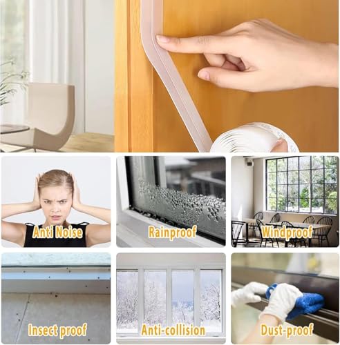 28.9 Ft Weather Stripping Door Seal Strip Tape,Silicone Draft Stopper,Self Adhesive Shower Door Bottom Seal, Insulation Strip for Frame Windows and Glass Gaps (Transparent, 35mm) - size: 1.4 in x 28.9 ft